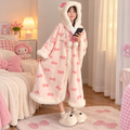 🎀 Cute Bow Hooded Plush Blanket Robe