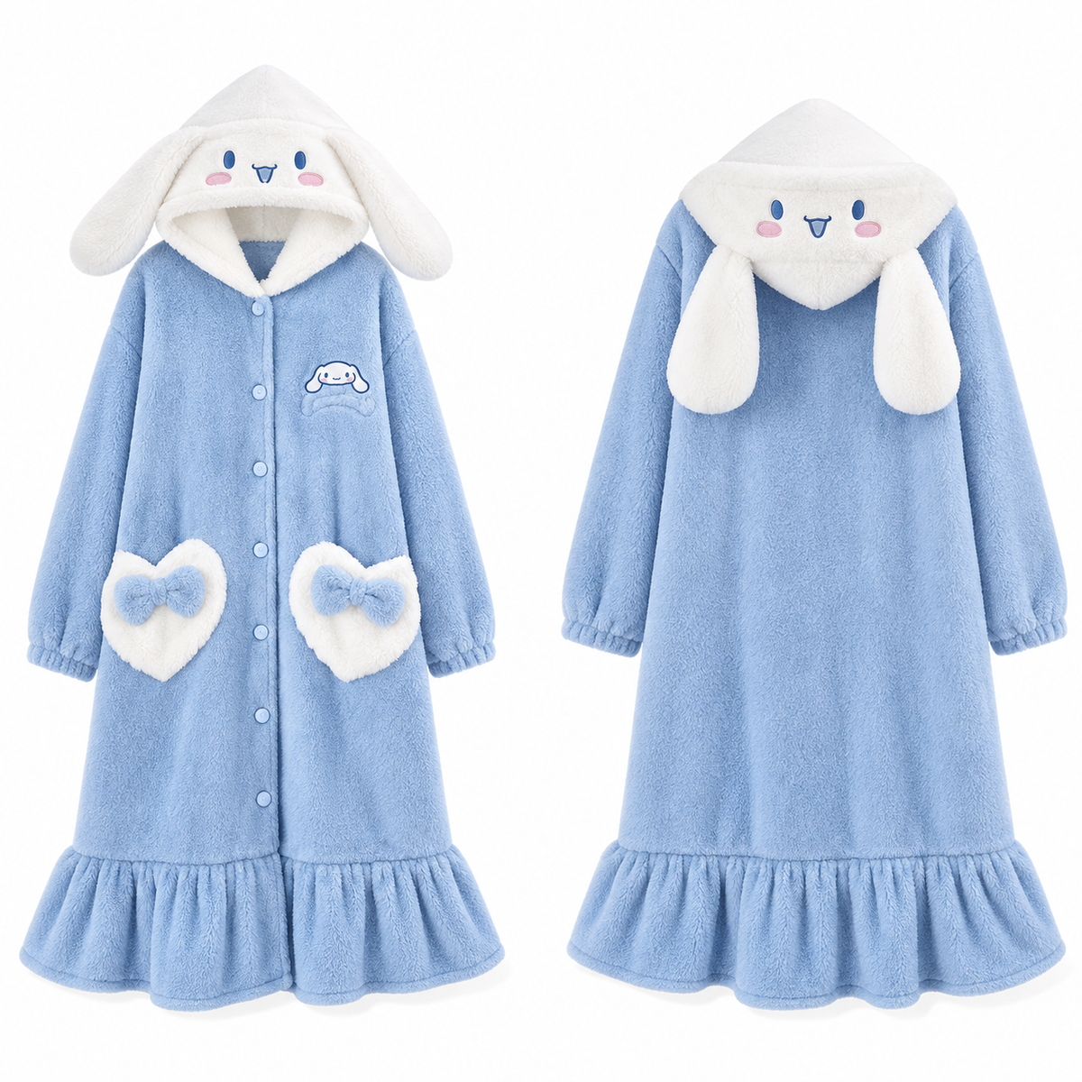 Plush Blue & White Bunny Hooded Blanket Robe – Super Soft & Cozy